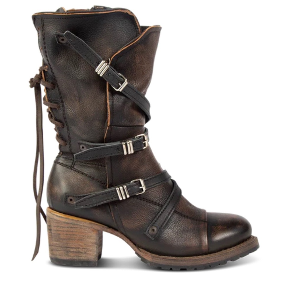 Black Cora Leather Mid-Calf Boots with Buckle